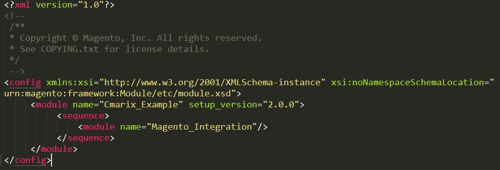 The following example shows an example etc/module.xml file