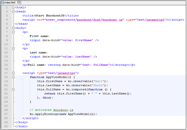 Sample coding example with KnockoutJS