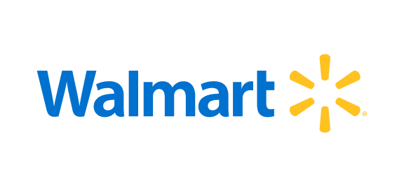 Walmart logo: blue wordmark with a yellow spark to the right.